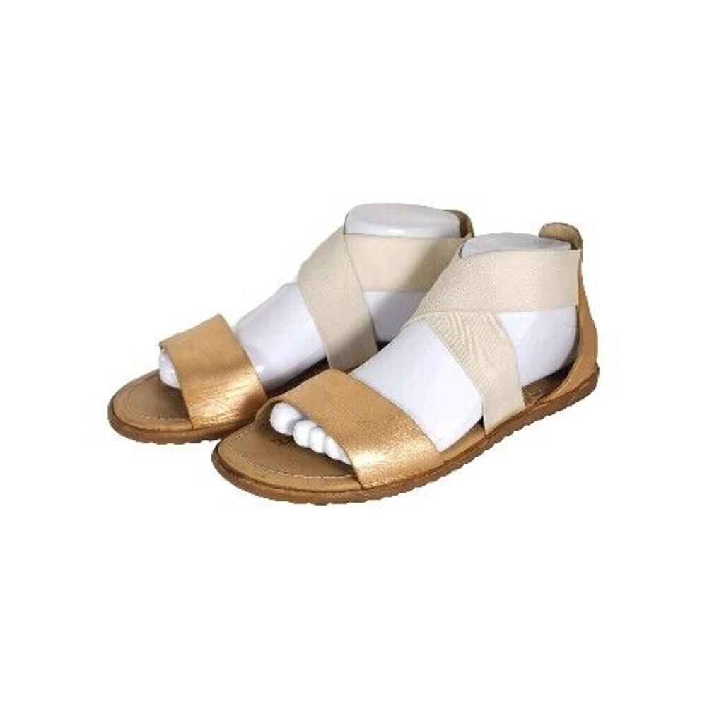 Sorel Women's Ella US8 Natural Rose Gold Leather Crisscross Strap Flat Sandals